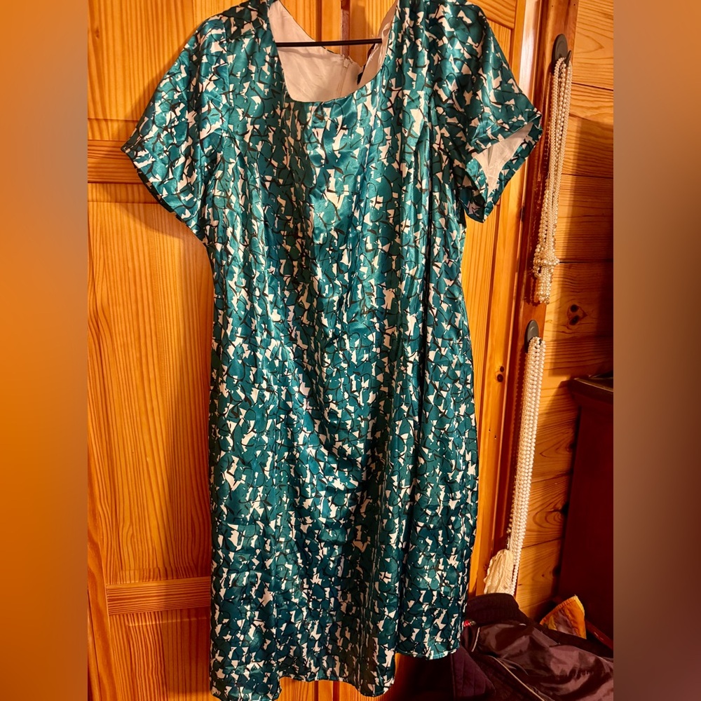 Silk Vintage Teal and White Dress